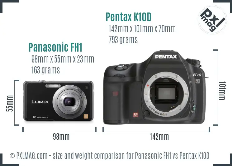 Panasonic FH1 vs Pentax K10D size comparison