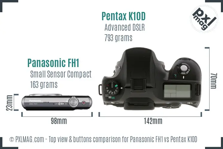 Panasonic FH1 vs Pentax K10D top view buttons comparison