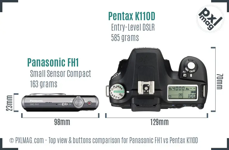 Panasonic FH1 vs Pentax K110D top view buttons comparison