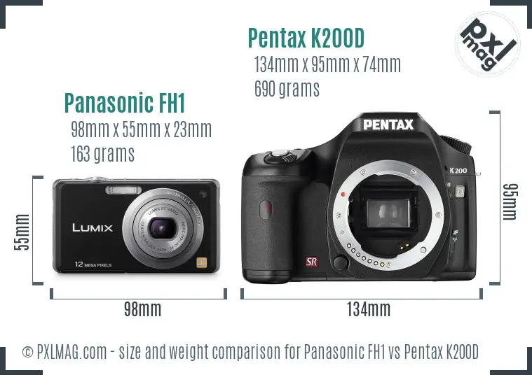 Panasonic FH1 vs Pentax K200D size comparison