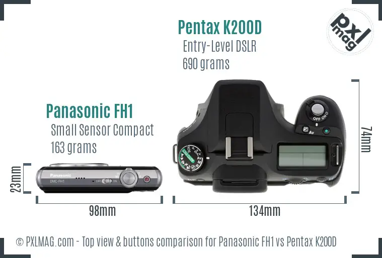 Panasonic FH1 vs Pentax K200D top view buttons comparison