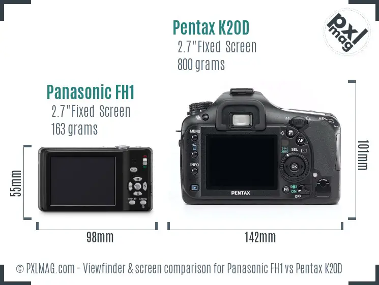 Panasonic FH1 vs Pentax K20D Screen and Viewfinder comparison