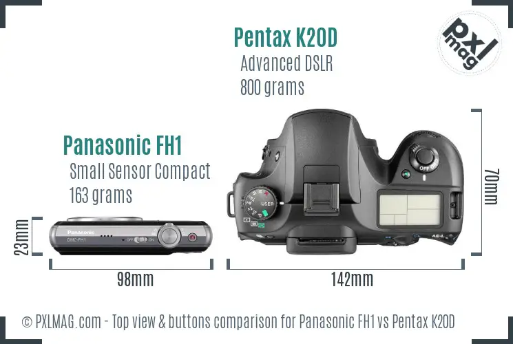 Panasonic FH1 vs Pentax K20D top view buttons comparison