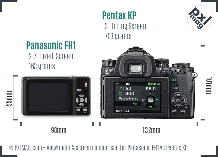 Panasonic FH1 vs Pentax KP Screen and Viewfinder comparison