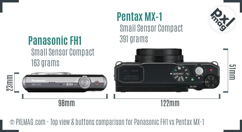 Panasonic FH1 vs Pentax MX-1 top view buttons comparison