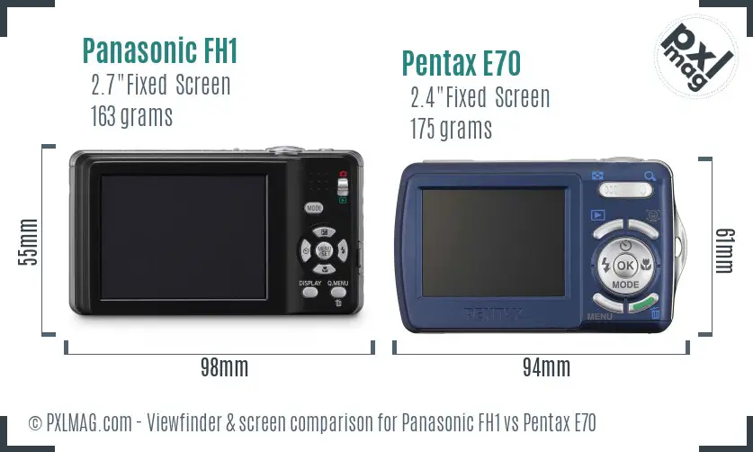 Panasonic FH1 vs Pentax E70 Screen and Viewfinder comparison