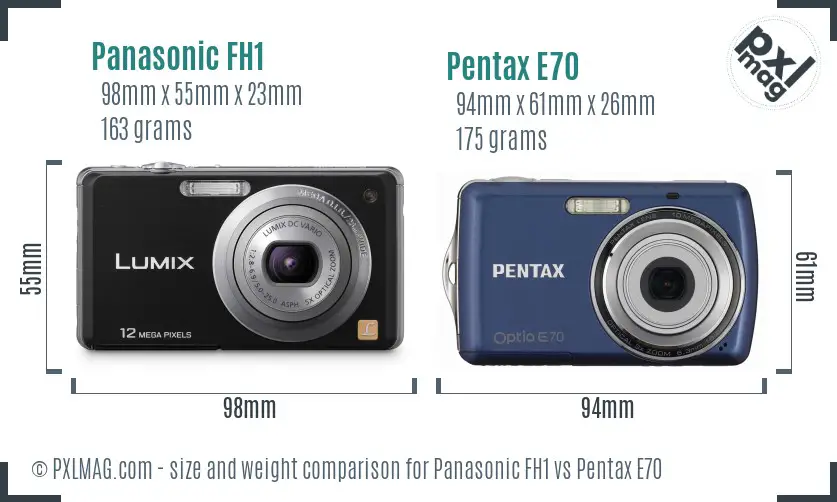 Panasonic FH1 vs Pentax E70 size comparison
