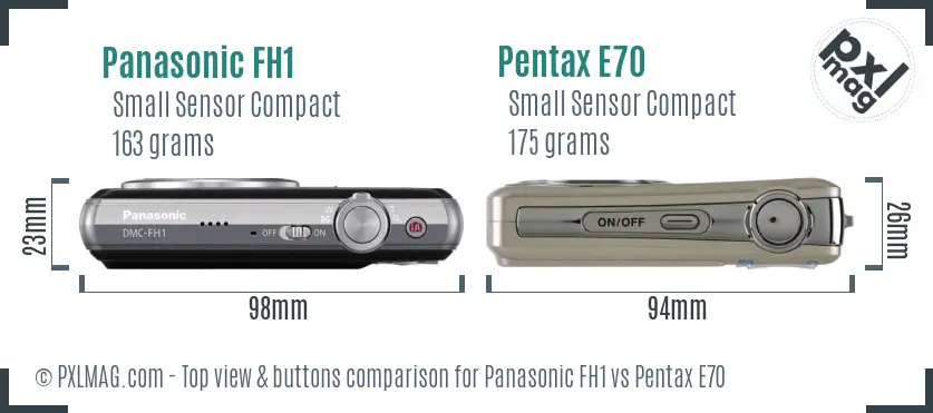 Panasonic FH1 vs Pentax E70 top view buttons comparison