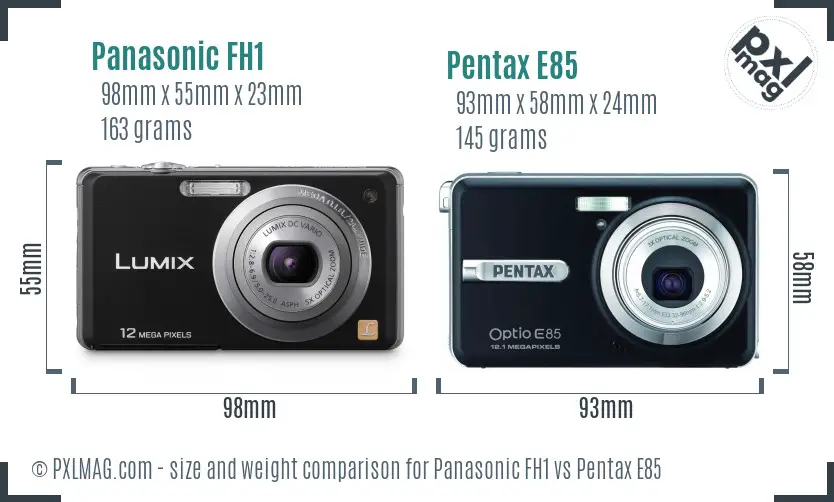 Panasonic FH1 vs Pentax E85 size comparison