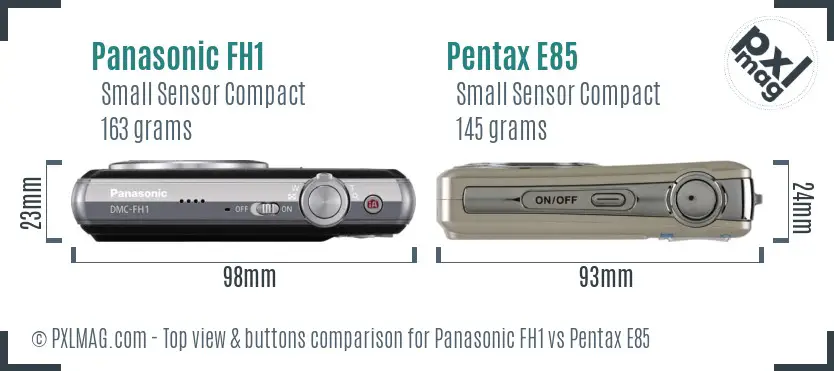 Panasonic FH1 vs Pentax E85 top view buttons comparison