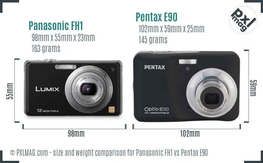 Panasonic FH1 vs Pentax E90 size comparison