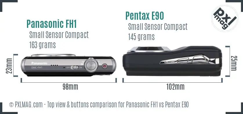 Panasonic FH1 vs Pentax E90 top view buttons comparison