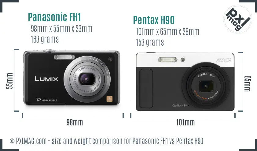 Panasonic FH1 vs Pentax H90 size comparison