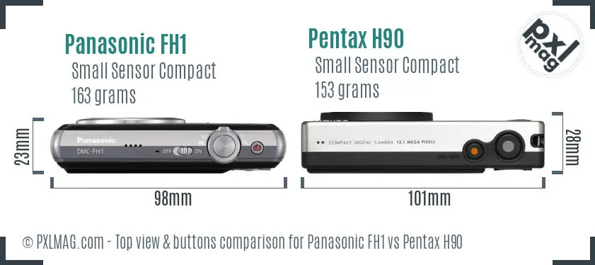 Panasonic FH1 vs Pentax H90 top view buttons comparison