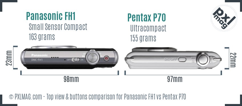 Panasonic FH1 vs Pentax P70 top view buttons comparison