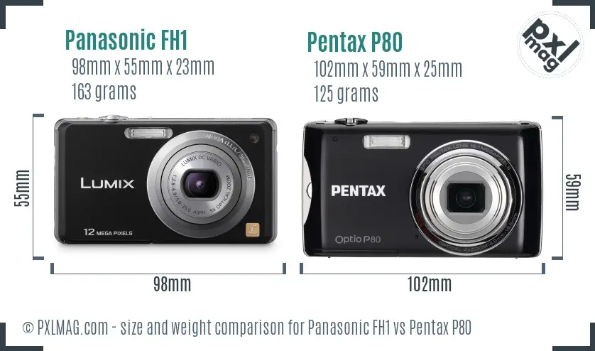 Panasonic FH1 vs Pentax P80 size comparison