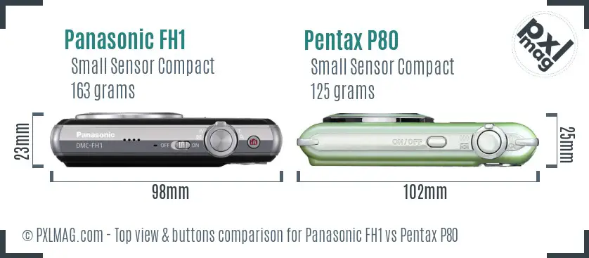 Panasonic FH1 vs Pentax P80 top view buttons comparison