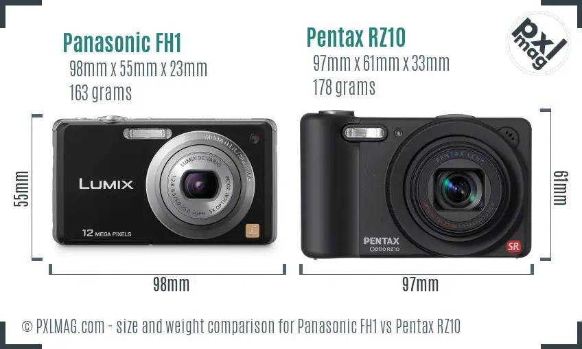 Panasonic FH1 vs Pentax RZ10 size comparison