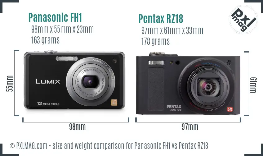Panasonic FH1 vs Pentax RZ18 size comparison