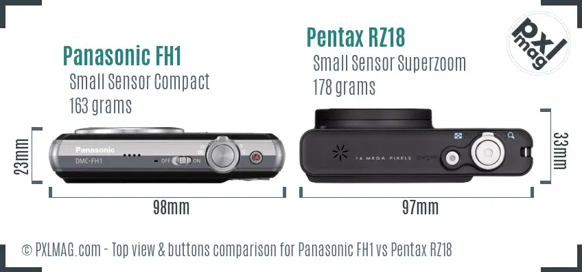Panasonic FH1 vs Pentax RZ18 top view buttons comparison