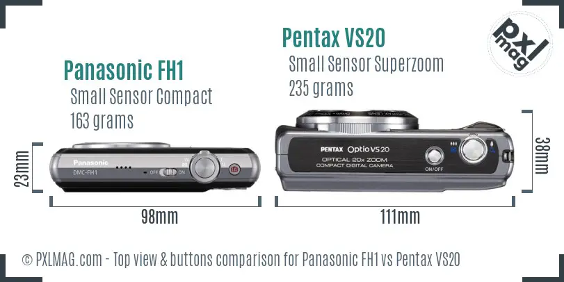 Panasonic FH1 vs Pentax VS20 top view buttons comparison