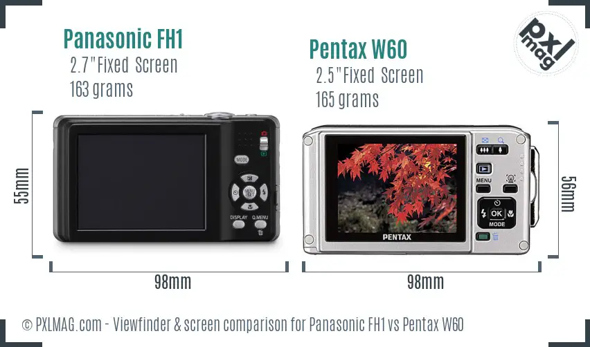 Panasonic FH1 vs Pentax W60 Screen and Viewfinder comparison