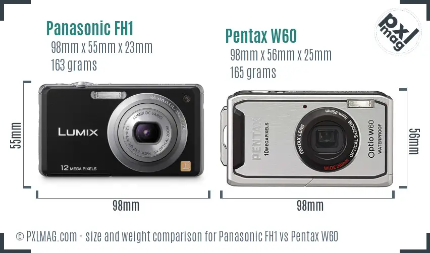 Panasonic FH1 vs Pentax W60 size comparison
