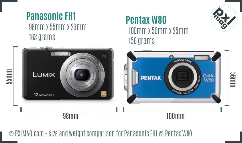 Panasonic FH1 vs Pentax W80 size comparison