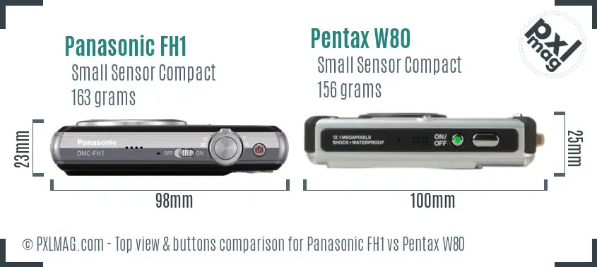 Panasonic FH1 vs Pentax W80 top view buttons comparison