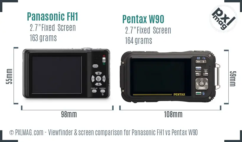 Panasonic FH1 vs Pentax W90 Screen and Viewfinder comparison