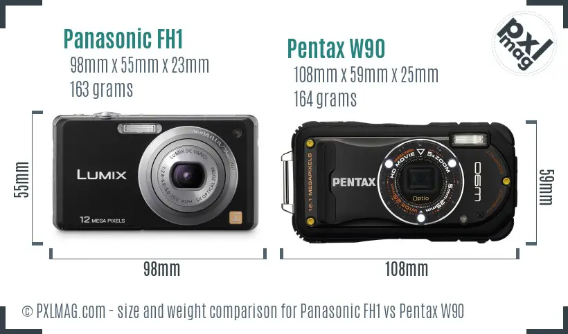 Panasonic FH1 vs Pentax W90 size comparison