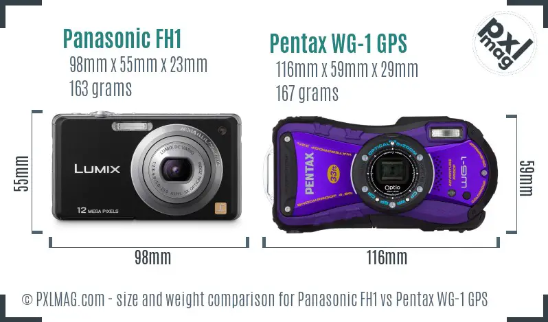 Panasonic FH1 vs Pentax WG-1 GPS size comparison