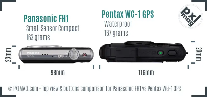 Panasonic FH1 vs Pentax WG-1 GPS top view buttons comparison