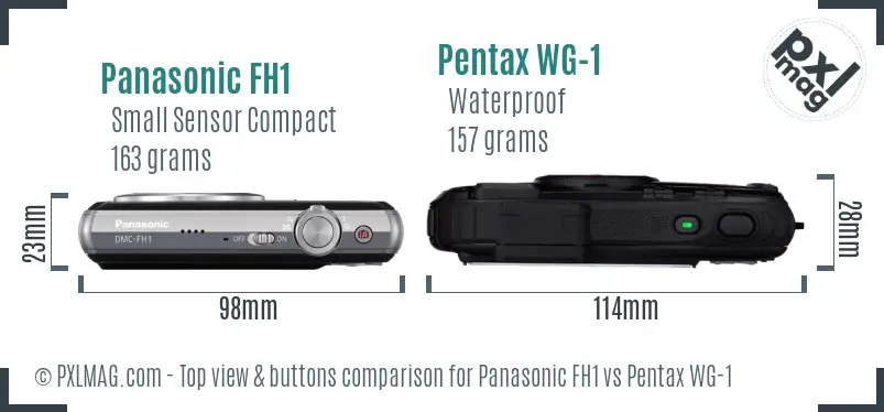 Panasonic FH1 vs Pentax WG-1 top view buttons comparison