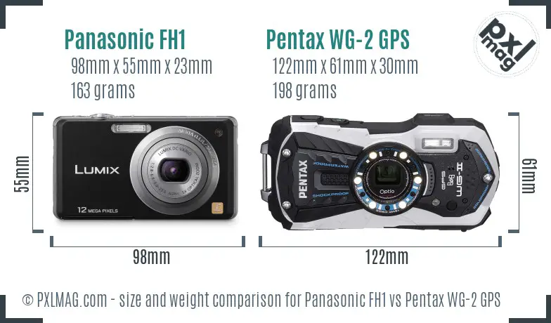 Panasonic FH1 vs Pentax WG-2 GPS size comparison