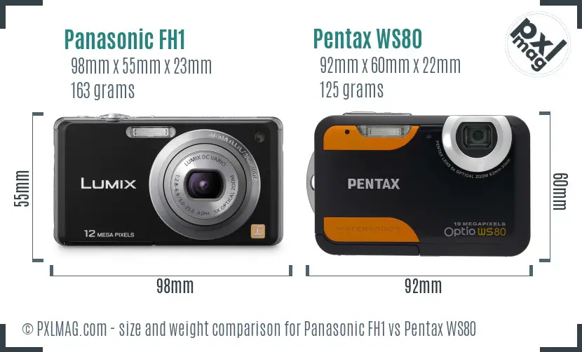 Panasonic FH1 vs Pentax WS80 size comparison