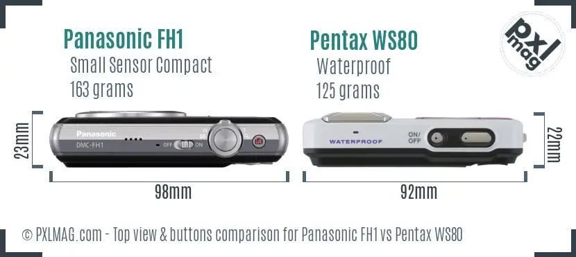 Panasonic FH1 vs Pentax WS80 top view buttons comparison