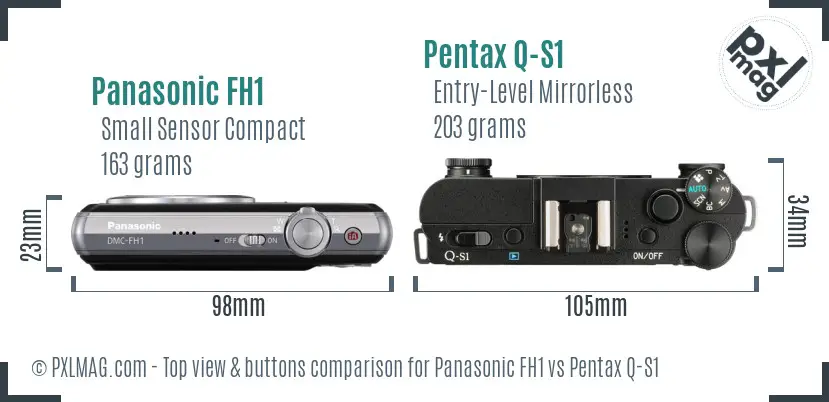 Panasonic FH1 vs Pentax Q-S1 top view buttons comparison