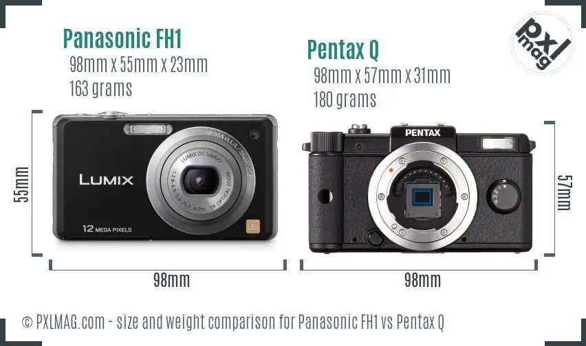 Panasonic FH1 vs Pentax Q size comparison