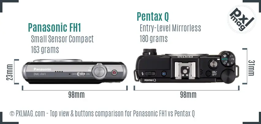 Panasonic FH1 vs Pentax Q top view buttons comparison