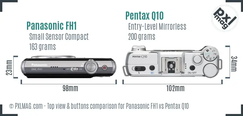 Panasonic FH1 vs Pentax Q10 top view buttons comparison