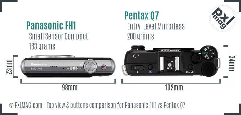 Panasonic FH1 vs Pentax Q7 top view buttons comparison