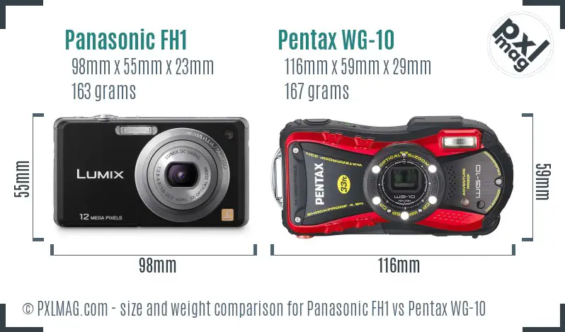 Panasonic FH1 vs Pentax WG-10 size comparison