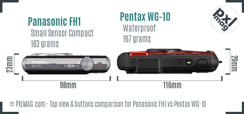 Panasonic FH1 vs Pentax WG-10 top view buttons comparison