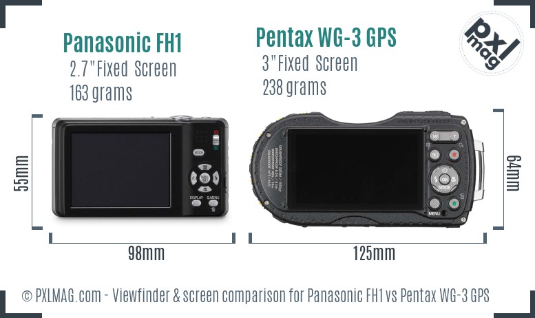 Panasonic FH1 vs Pentax WG-3 GPS Screen and Viewfinder comparison