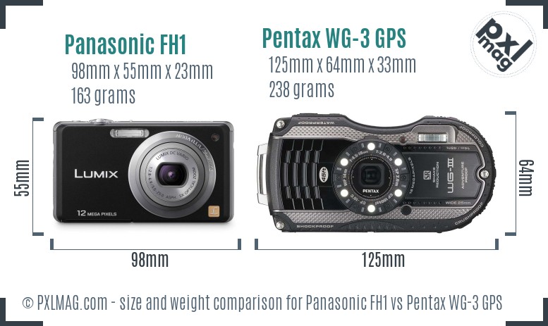 Panasonic FH1 vs Pentax WG-3 GPS size comparison