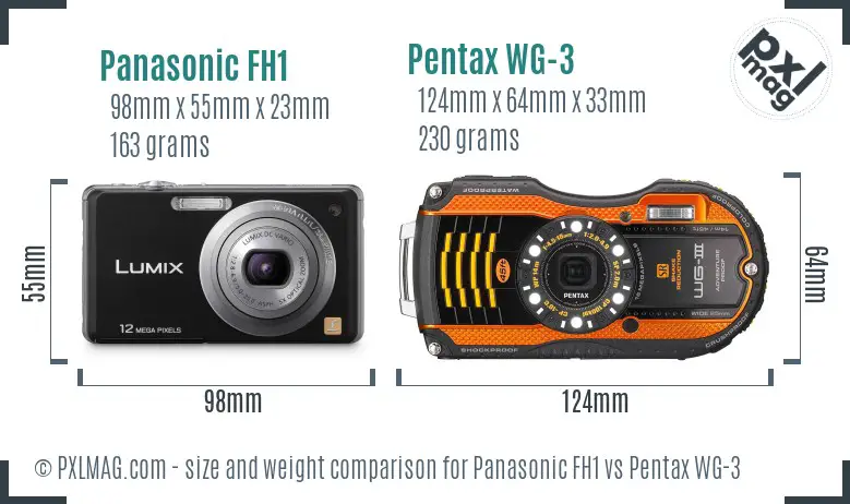 Panasonic FH1 vs Pentax WG-3 size comparison