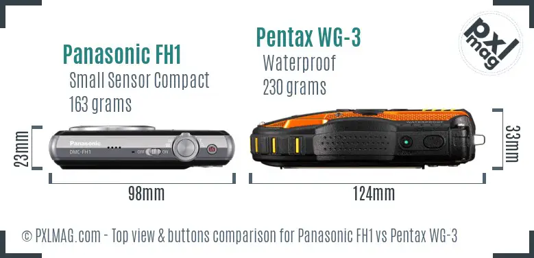 Panasonic FH1 vs Pentax WG-3 top view buttons comparison