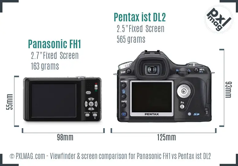Panasonic FH1 vs Pentax ist DL2 Screen and Viewfinder comparison