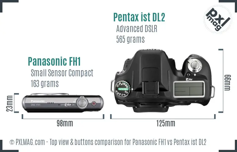 Panasonic FH1 vs Pentax ist DL2 top view buttons comparison
